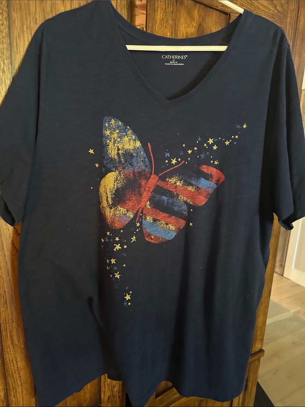Catherines Navy Short-Sleeve Tee with Patriotic Butterfly Graphic
